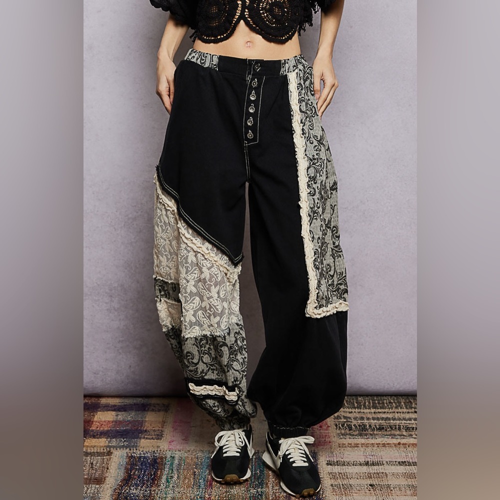 PB32 2 Left! New POL Black Lace Patchwork Pants